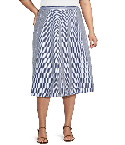 Lauren Ralph Lauren Plus Size Striped Paneled Cotton Broadcloth A-Line Skirt
