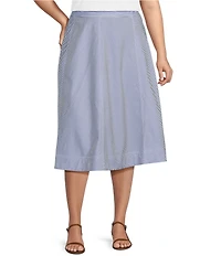Lauren Ralph Lauren Plus Size Striped Paneled Cotton Broadcloth A-Line Skirt