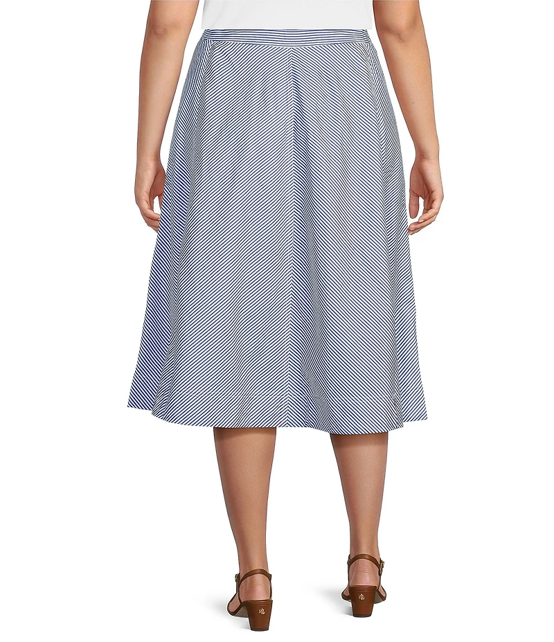 Lauren Ralph Lauren Plus Size Striped Paneled Cotton Broadcloth A-Line Skirt