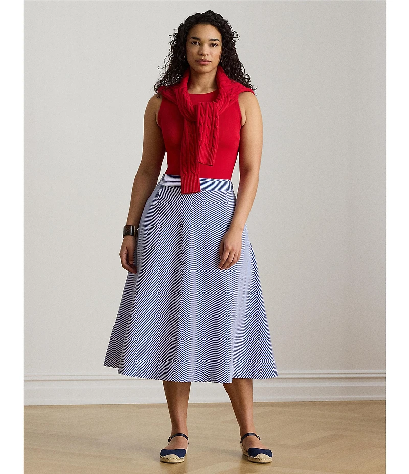 Lauren Ralph Lauren Plus Size Striped Paneled Cotton Broadcloth A-Line Skirt