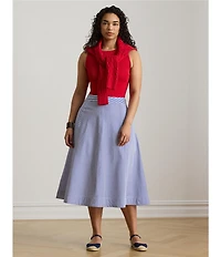 Lauren Ralph Lauren Plus Size Striped Paneled Cotton Broadcloth A-Line Skirt