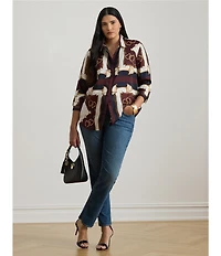 Lauren Ralph Lauren Plus Size Twill Equestrian-Print Point Collar Long Sleeve Button-Front Shirt