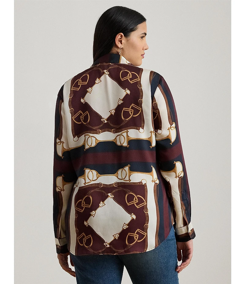 Lauren Ralph Lauren Plus Size Twill Equestrian-Print Point Collar Long Sleeve Button-Front Shirt