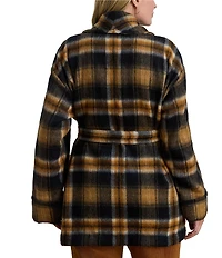 Lauren Ralph Lauren Plus Size Wool Blend Plaid Shawl Collar Long Sleeve Wrap Coat