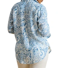 Lauren Ralph Lauren Plus Size Woven Paisley Linen Point Collar Long Sleeve Button-Front Shirt