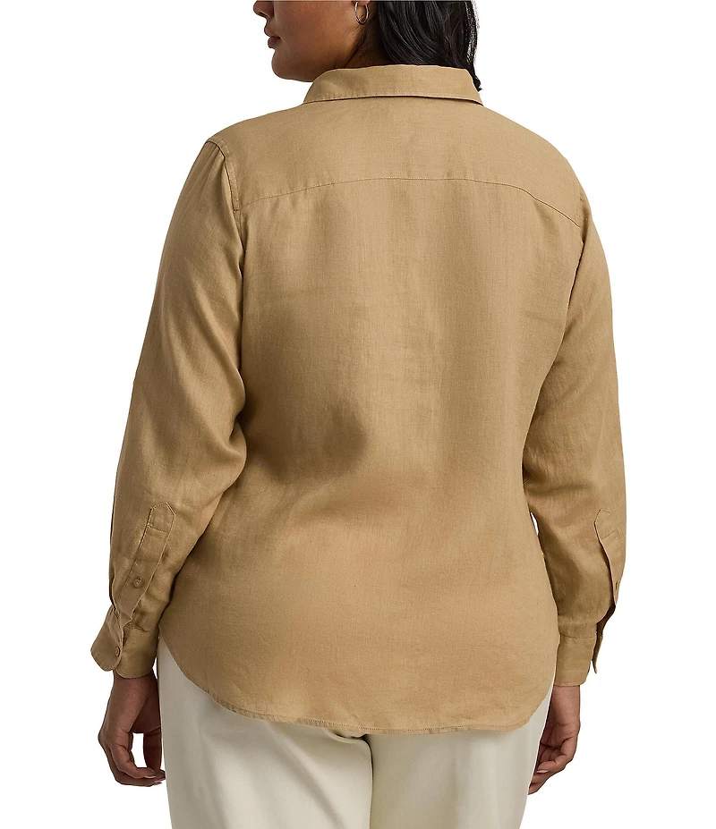 Lauren Ralph Lauren Plus Size Woven Point Collar Long Roll-Tab Sleeve Button-Front Shirt