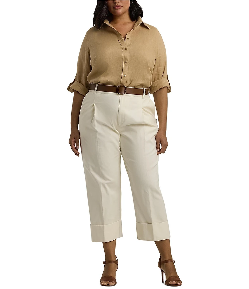 Lauren Ralph Lauren Plus Size Woven Point Collar Long Roll-Tab Sleeve Button-Front Shirt