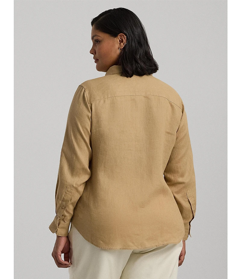 Lauren Ralph Lauren Plus Size Woven Point Collar Long Roll-Tab Sleeve Button-Front Shirt