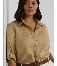Lauren Ralph Lauren Plus Size Woven Point Collar Long Roll-Tab Sleeve Button-Front Shirt