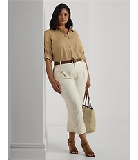 Lauren Ralph Lauren Plus Size Woven Point Collar Long Roll-Tab Sleeve Button-Front Shirt