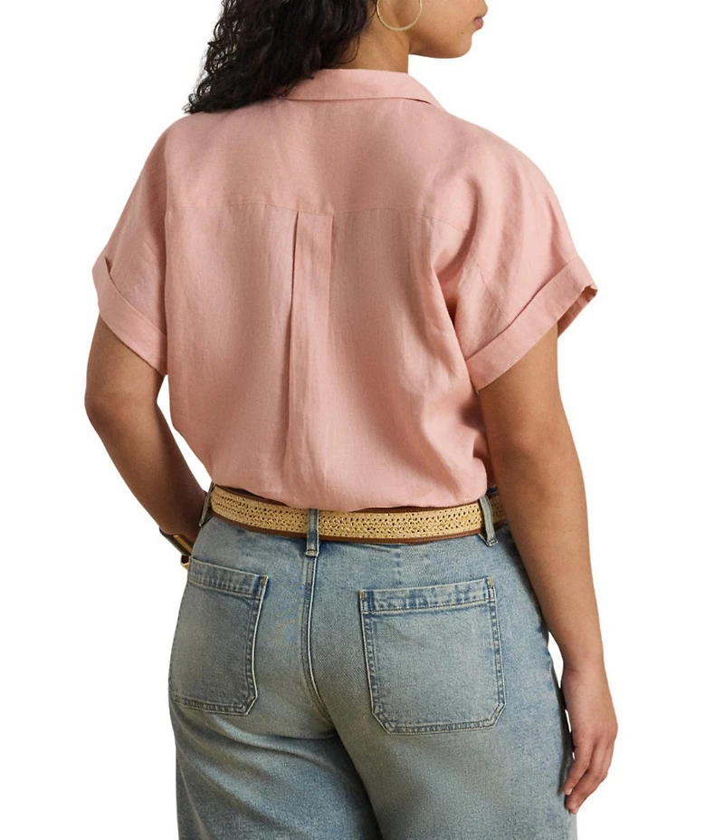 Lauren Ralph Lauren Plus Size Woven Point Collar Short Roll Cuff Sleeve Button-Front Shirt