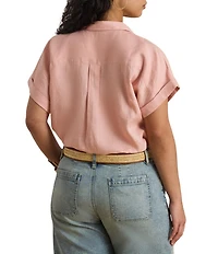 Lauren Ralph Lauren Plus Size Woven Point Collar Short Roll Cuff Sleeve Button-Front Shirt