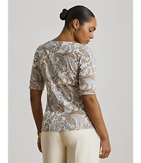 Lauren Ralph Lauren Plus Stretch Knit Print Boat Neck Short Sleeve Tee Shirt