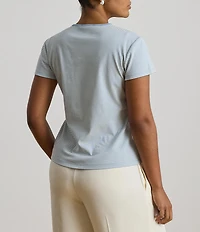 Lauren Ralph Lauren Plus Stretch Stripe Ribbed Knit Stripe Crew Neck Short Sleeve Tee Shirt