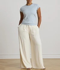 Lauren Ralph Lauren Plus Stretch Stripe Ribbed Knit Stripe Crew Neck Short Sleeve Tee Shirt
