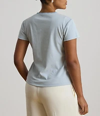 Lauren Ralph Lauren Plus Stretch Stripe Ribbed Knit Stripe Crew Neck Short Sleeve Tee Shirt