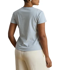 Lauren Ralph Lauren Plus Stretch Stripe Ribbed Knit Stripe Crew Neck Short Sleeve Tee Shirt