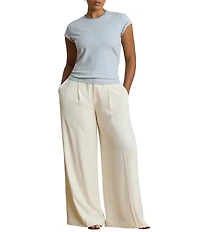 Lauren Ralph Lauren Plus Stretch Stripe Ribbed Knit Stripe Crew Neck Short Sleeve Tee Shirt