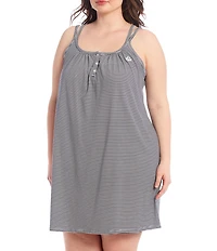 Lauren Ralph Lauren Plus Striped Print Short Cotton Nightgown