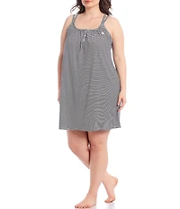 Lauren Ralph Lauren Plus Striped Print Short Cotton Nightgown