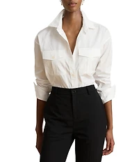 Lauren Ralph Lauren Plus Woven Point Collar Long Sleeve Shirt