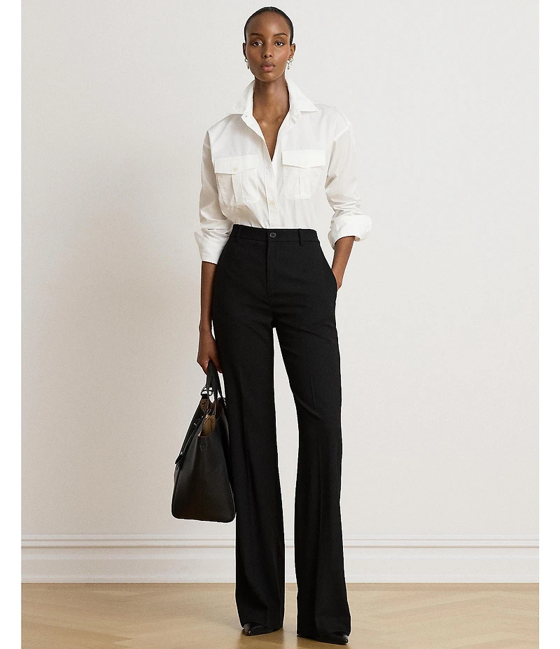 Lauren Ralph Lauren Plus Woven Point Collar Long Sleeve Shirt
