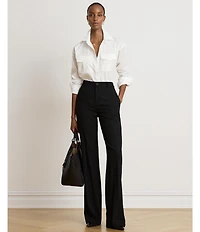 Lauren Ralph Lauren Plus Woven Point Collar Long Sleeve Shirt
