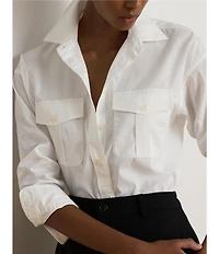 Lauren Ralph Lauren Plus Woven Point Collar Long Sleeve Shirt