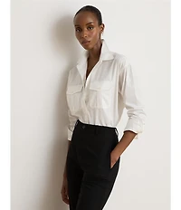 Lauren Ralph Lauren Plus Woven Point Collar Long Sleeve Shirt