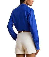 Lauren Ralph Lauren Point Collar Long Sleeve Button Front Linen Shirt
