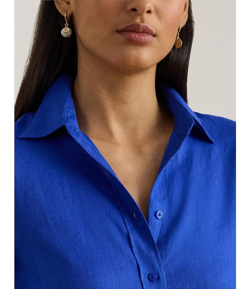 Lauren Ralph Lauren Point Collar Long Sleeve Button Front Linen Shirt