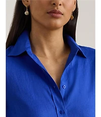 Lauren Ralph Lauren Point Collar Long Sleeve Button Front Linen Shirt