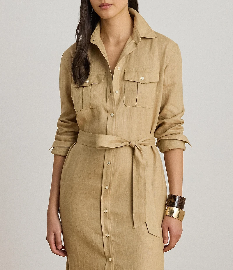 Lauren Ralph Lauren Point Collar Long Sleeve Mid Length Shirt Dress