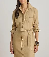 Lauren Ralph Lauren Point Collar Long Sleeve Mid Length Shirt Dress