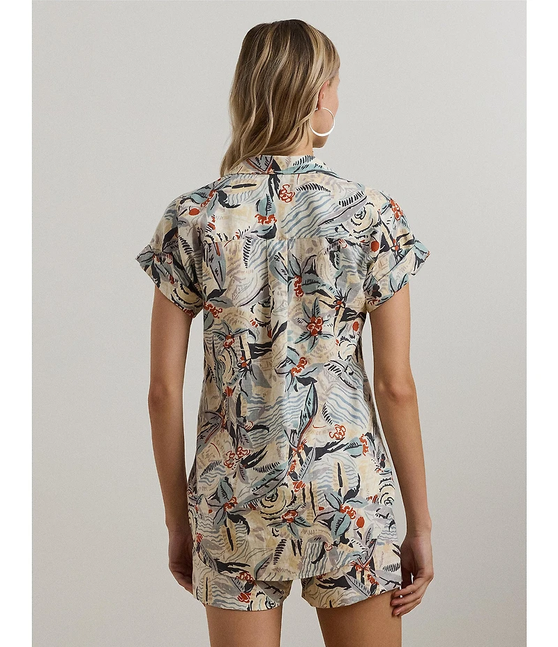 Lauren Ralph Lauren Point Collar Short Sleeves Print Shirt