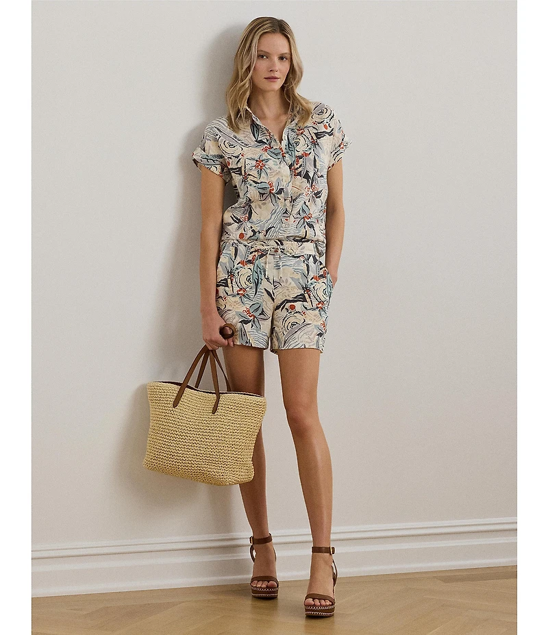 Lauren Ralph Lauren Point Collar Short Sleeves Print Shirt