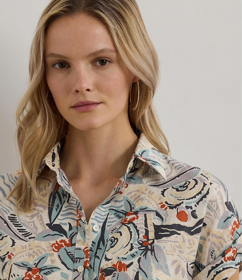 Lauren Ralph Lauren Point Collar Short Sleeves Print Shirt