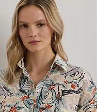 Lauren Ralph Lauren Point Collar Short Sleeves Print Shirt