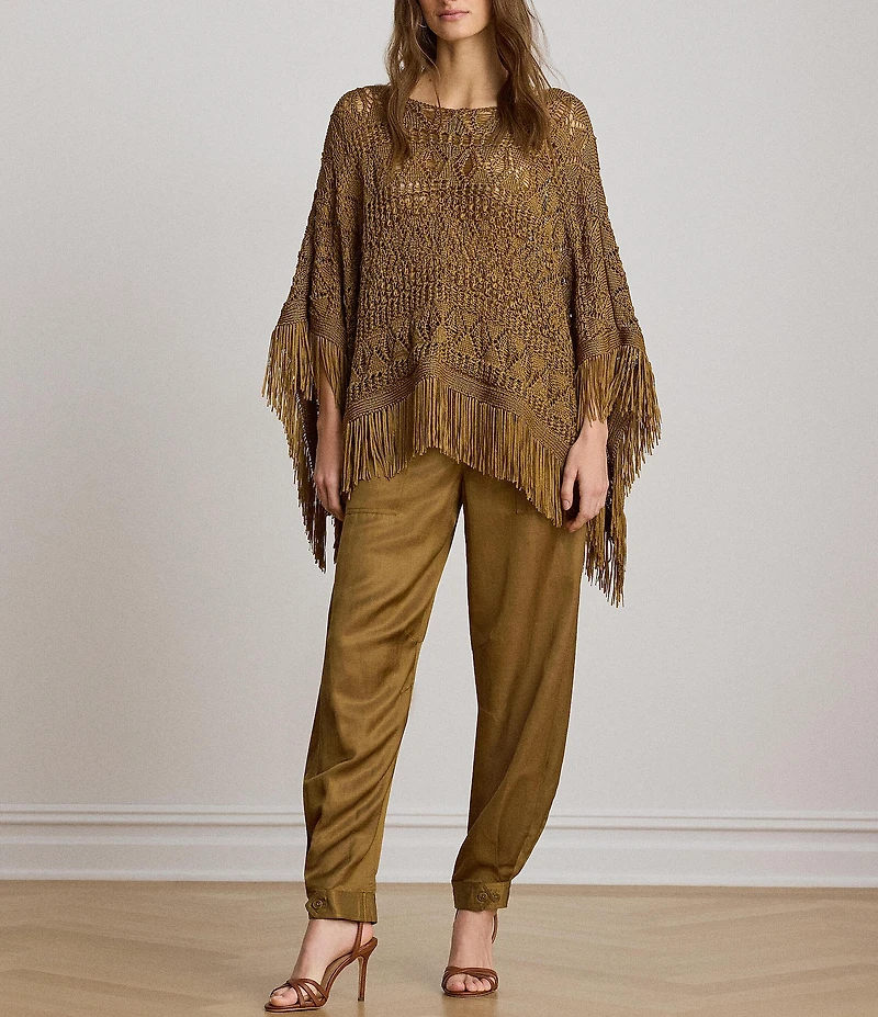 Lauren Ralph Lauren Pointelle Boat Neck 3/4 Sleeve Oversize Poncho