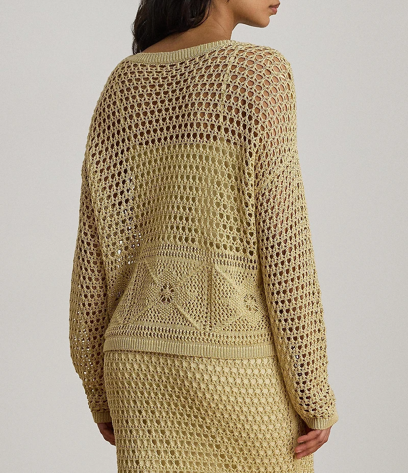 Lauren Ralph Lauren Pointelle Knit Boat Neck Long Sleeve Top