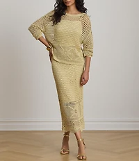 Lauren Ralph Lauren Pointelle Knit Boat Neck Long Sleeve Top