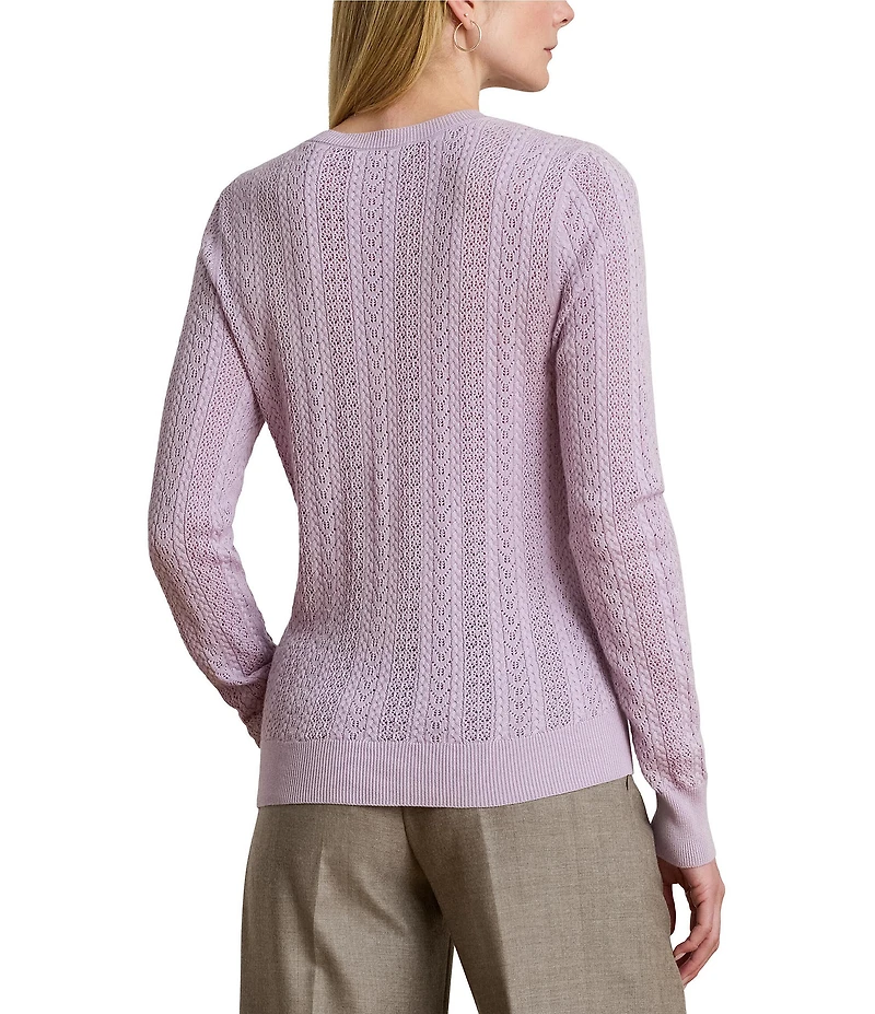 Lauren Ralph Lauren Pointelle Knit Cotton Blend Sweater
