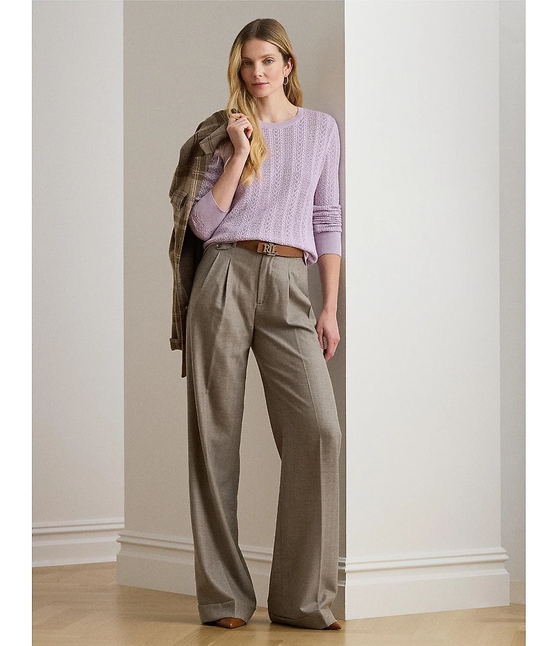 Lauren Ralph Lauren Pointelle Knit Cotton Blend Sweater