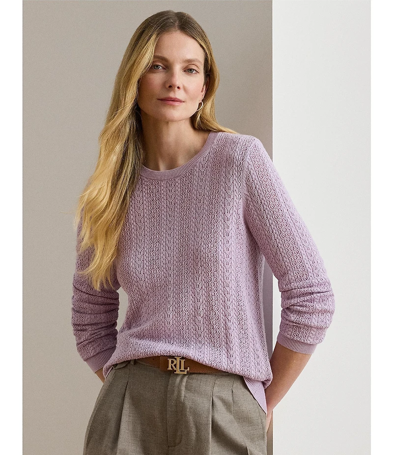 Lauren Ralph Lauren Pointelle Knit Cotton Blend Sweater
