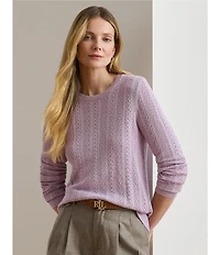 Lauren Ralph Lauren Pointelle Knit Cotton Blend Sweater