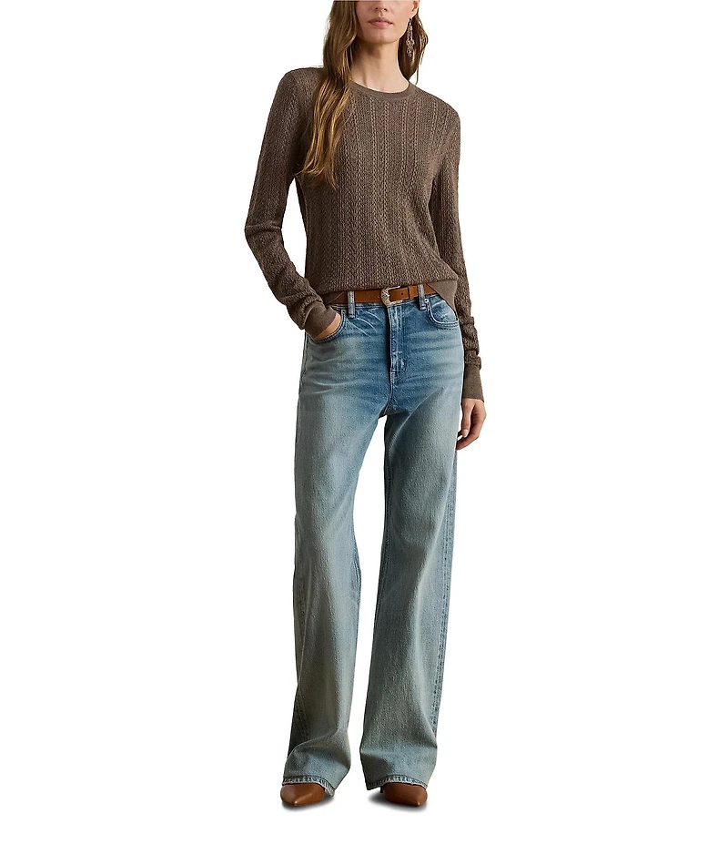 Lauren Ralph Lauren Pointelle Knit Cotton Blend Sweater