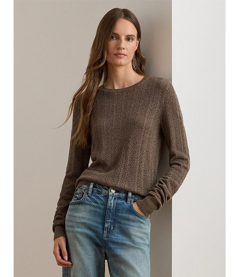 Lauren Ralph Lauren Pointelle Knit Cotton Blend Sweater