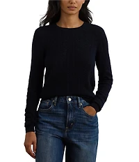 Lauren Ralph Lauren Pointelle Knit Crew Neck Long Sleeve Sweater