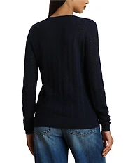Lauren Ralph Lauren Pointelle Knit Crew Neck Long Sleeve Sweater