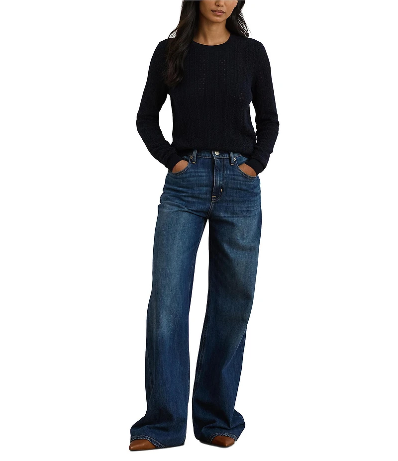 Lauren Ralph Lauren Pointelle Knit Crew Neck Long Sleeve Sweater